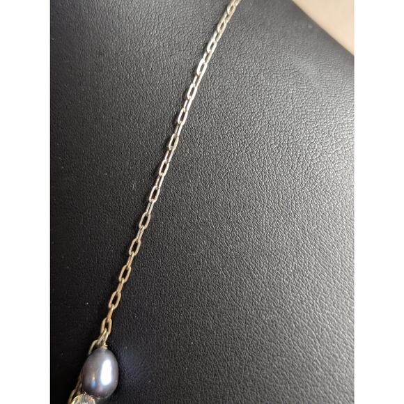 925 Sterling Silver Purple Teardrop Pearl Crystal Dangles 16.5"-18" Necklace - Picture 5 of 8